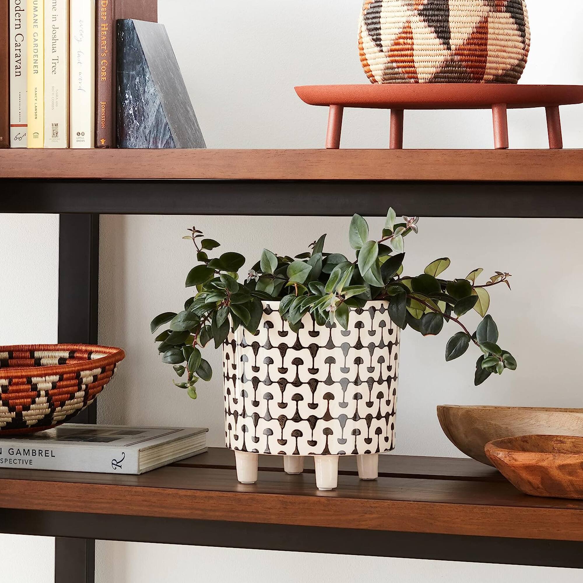 Hello Honey® 8" Footed Stoneware Planter with Abstract Print